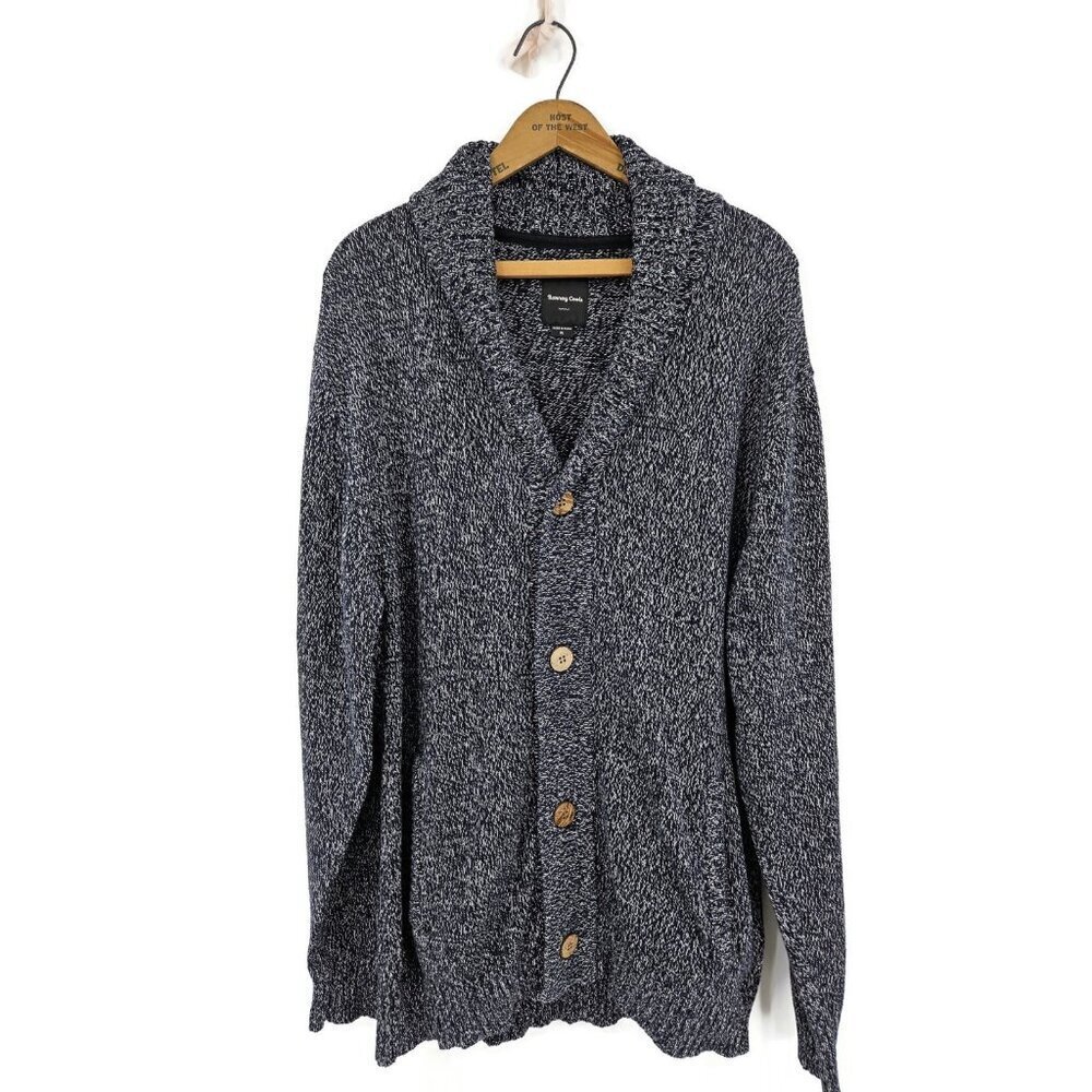 Barney Cools Shawl Collar Sweater Mens XL Blue Knit Cotton Cardigan